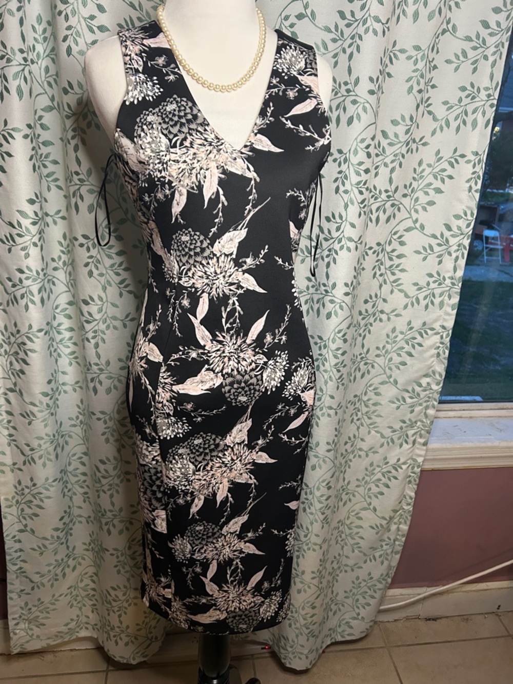 Dorothy Perkins Black Midi Dress with Pale Pink Floral Print
